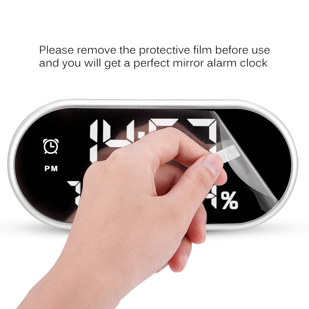 USB Digital Alarm Clocks Mirror Bedside Large LED Display Non Ticking for Kids