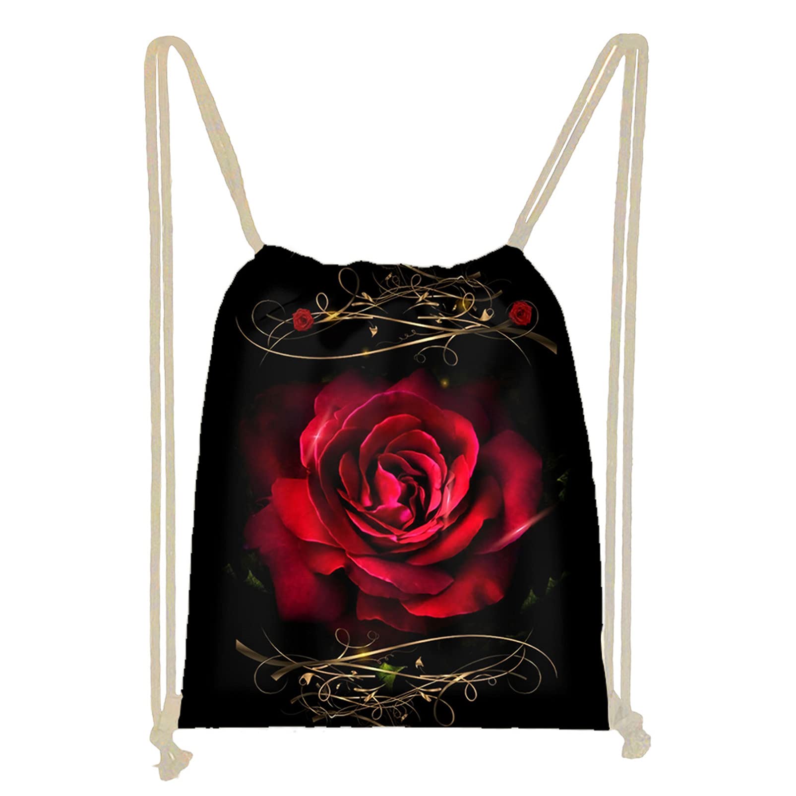 HUIACONG Vivid Red Rose Swim Bag for Kids Boys Girls Drawstring Backpack Heavy Duty Tote Gym Sackpck,Outdoor Sport PE Gymsack String Bag for School Travel Shopping — image 1