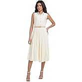 AbleTree Elegant Satin Midi Dress for Women Slim Long Belted Formal Business Work Casual Dresses