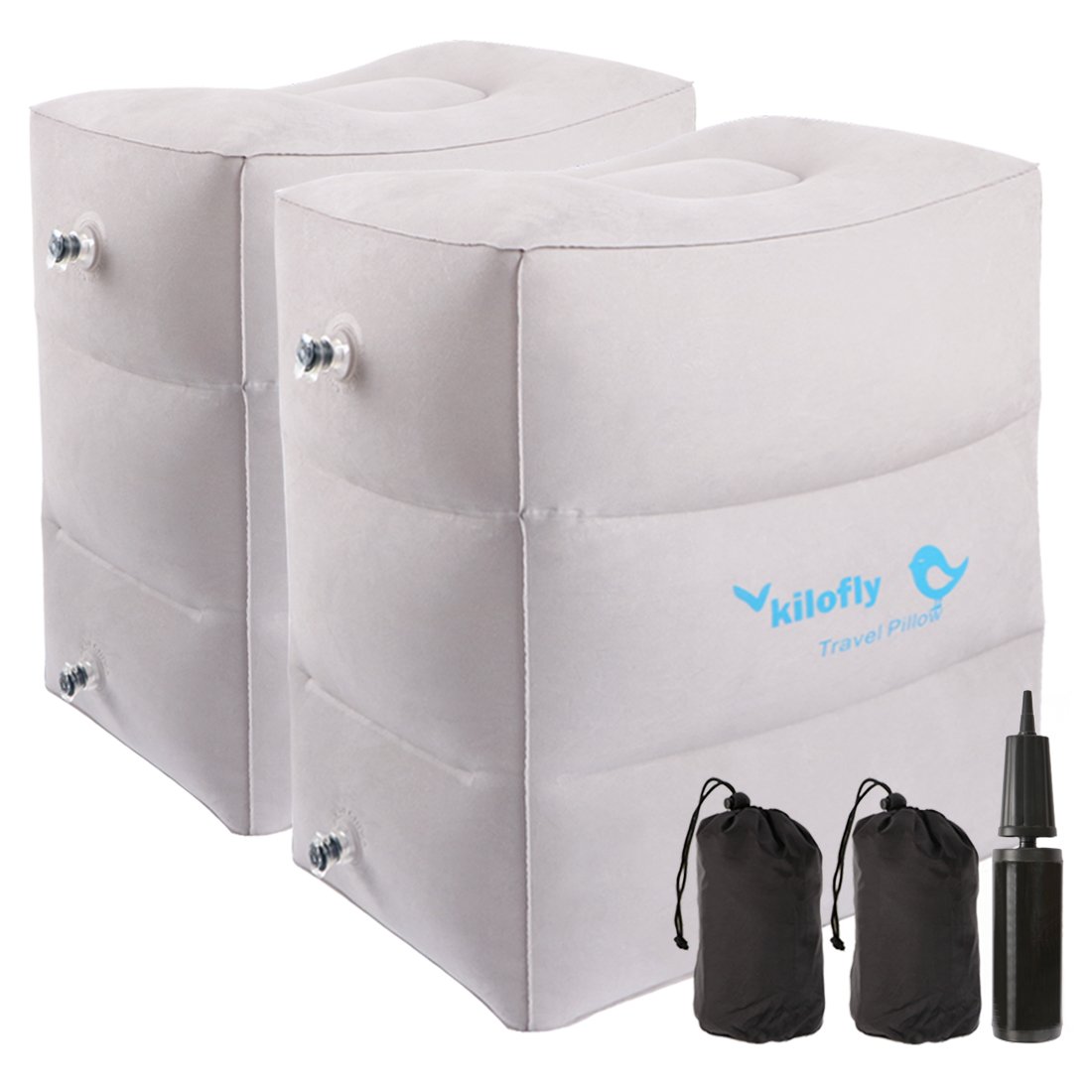 Kilofly 2 Inflatable Foot Rest Adjustable Car Plane Air Travel Pillow