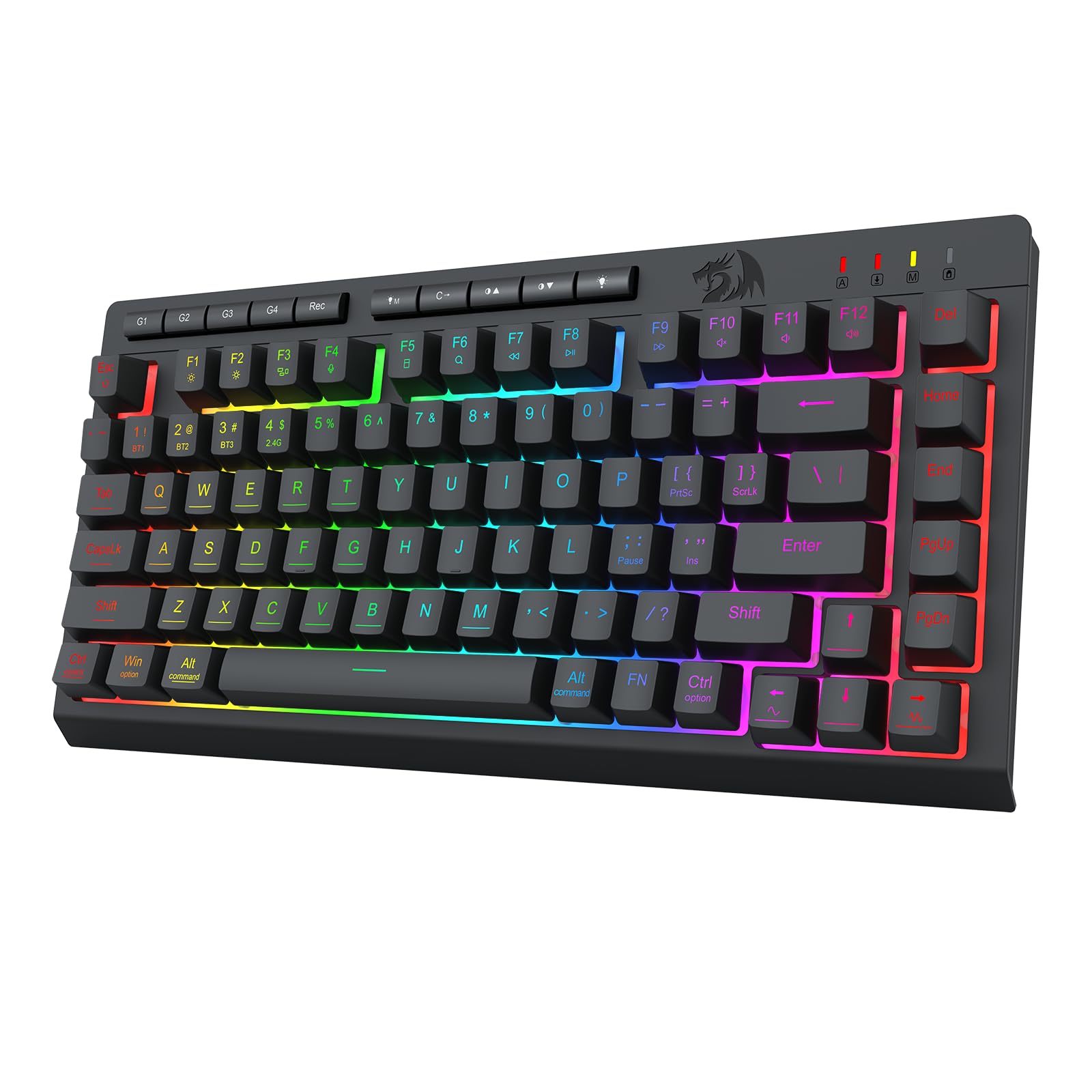 Redragon Portable Wireless Gaming Keyboard, Bluetooth/2.4GHz/USB-C Wired, RGB Backlit, 75% Mini Quiet Macro Membrane Keyboard, Rechargeable 4000mAh Battery, Anti-Ghosting for Win/MAC