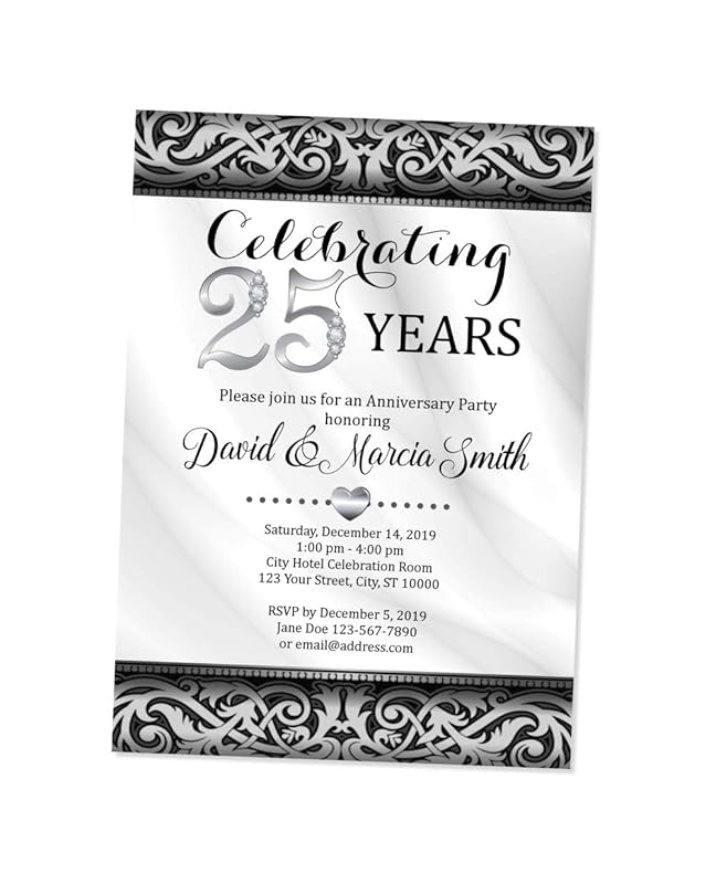 25th Silver Wedding Anniversary Invitation, Silver And