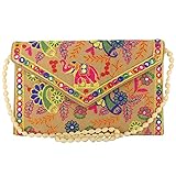 Craft Trade Handmade Designer Embroidered Rajasthani Clutch Bag For Women's Cream