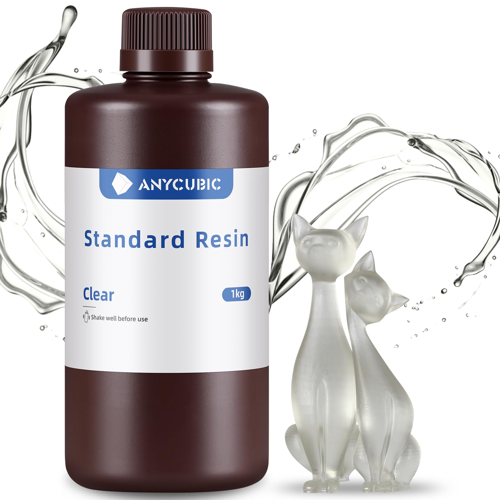 ANYCUBIC Standard 3D Printer Resin, LCD UV 405nm Rapid Photopolymer 3D Resin for 6K/8K/12K/14K LCD 3D Printers(1000g, Clear)