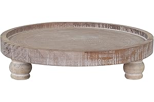MAONAME Decorative Round Wood Riser for Display, Farmhouse Pedestal Stand for Kitchen Counter, Natural Wooden Risers Tray for Home Decor, Pedestal Tray for living room Decor