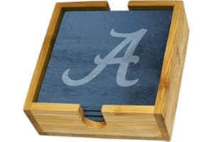 The Memory Company | Licensed NCAA 4-Pack Team Logo Slate Coaster Set with Wooden Holder
