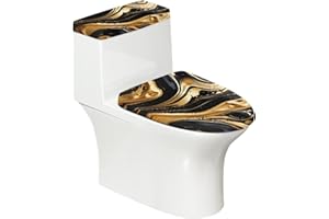 FUIALDOLG Black Gold Marble Toilet Tank Cover Set Toilet Seat Lid Cover Set with Toilet Tank Lid Dust Protector Machine Washable Toilet Seat Cover Decor