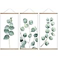 wall26 - 3 Panel Hanging Poster with Wood Frames - Watercolor Style Leaves - Ready to Hang Decorative Wall Art - 18"x36" x 3 Panels