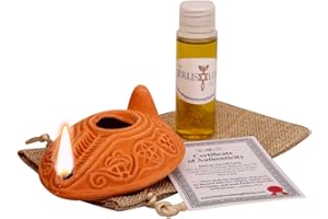 THE JERUSALEM GIFT SHOP SINCE 2004 Herodian - Biblical Replica Ancient Clay Oil LAMP and Flask of Olive Oil from Bethlehem in Gift Bag & Certificate of Authenticity Hanukkah-Judaica/Christian Gift/Messianic