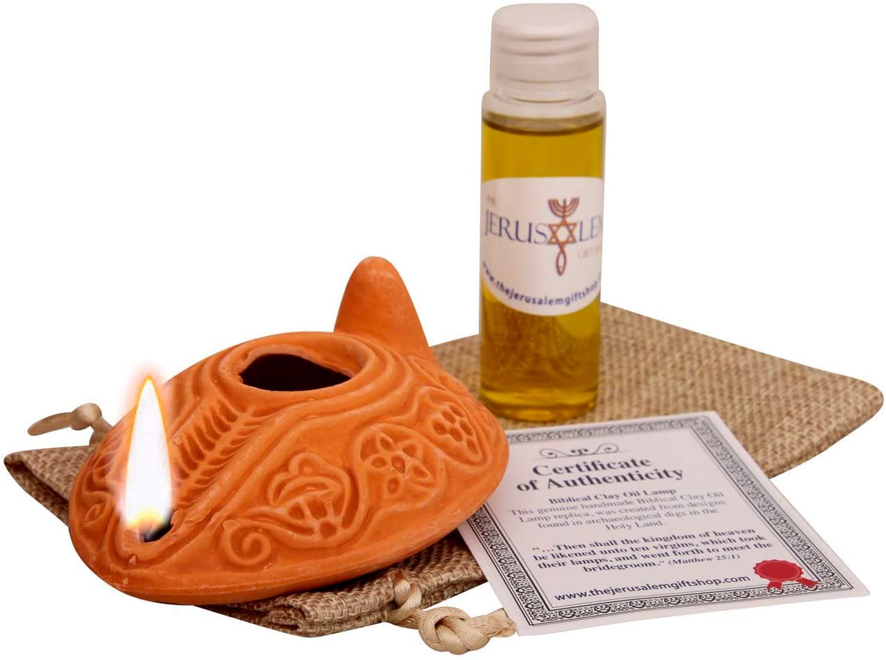 Biblical Herodian Clay Oil Lamp with Bethlehem Olive Oil - Authentic Holy Land Replica with Gift Bag & Certificate of Authenticity - Handmade Christian & Judaica Faith Gift