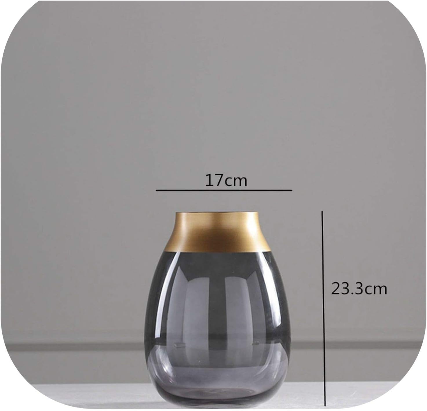 EEEE Glass Gold Vase Nordic Outline in Gold Gray Transparent Vase Hydroponics Flower Arrangement Modern Home Decoration,17X23.3Cm