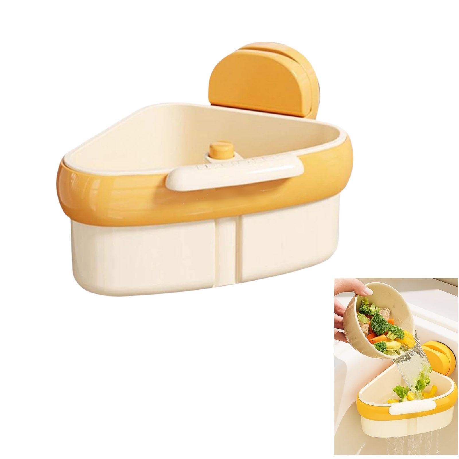 Photo 1 of 2025 Upgraded Suction Cup Sink Corner Strainer – Hangable Kitchen Sink Drain with Hanging Sink Drain Basket, Food Waste Catcher & Sink Food Catcher Basket, Kitchen Sink Food Waste Catcher (Yellow)