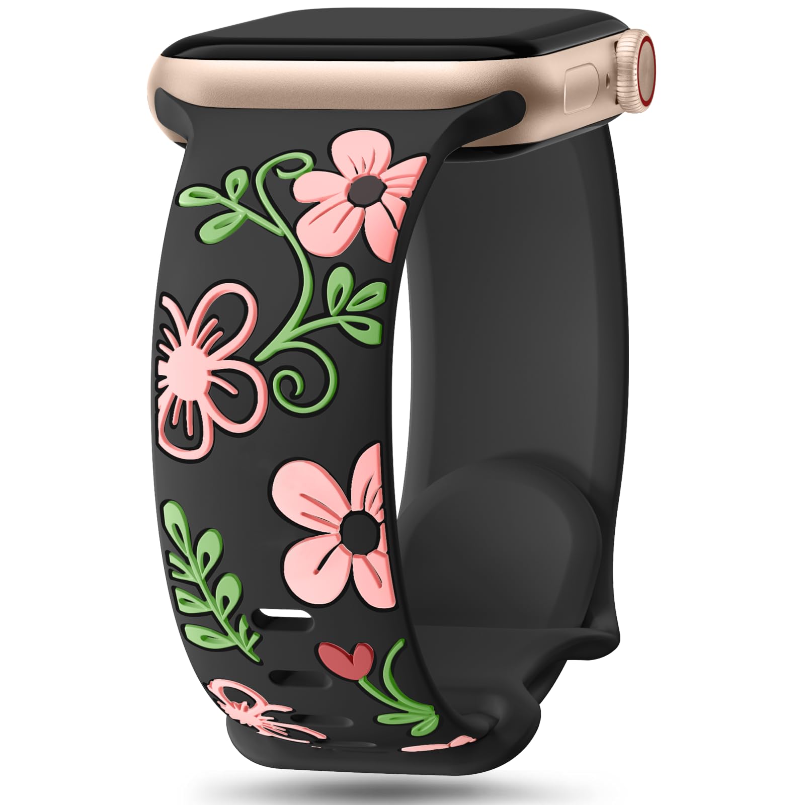 Witzon Floral Band Compatible with Apple Watch Bands For Women 40mm 41mm 38mm 42mm 44mm 45mm 46mm 49mm, Engraved Cute Flower Soft Silicone Strap for iWatch Series 11 10 9 8 7 6 5 4 3 2 1 SE Ultra