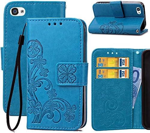 iPhone 4s Wallet Case,4S Wallet Flip Case,Wild Wolf Flower [Clover] Wallet Case,PU Leather Case,Card Holder,Flip Cover Skin for iPhone 4/4s,Blue