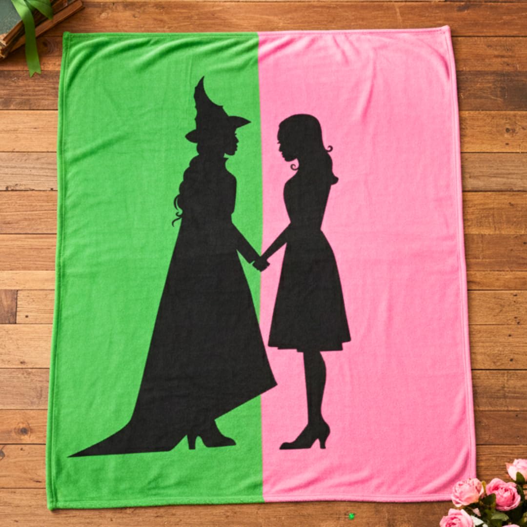 Wicked Elphaba and Glinda Bedding Throw - Super Soft Cozy Blanket - Pink & Green, 60 in x 70 in, (Officially Licensed Product) by Franco Image