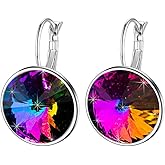 Austrian Crystals Round Drop Leverback Earrings for Women 14K Gold Plated Hypoallergenic Hoop Earrings