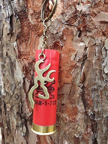 Bronze 12 gauge shotgun keychain with bronze tone deer charm