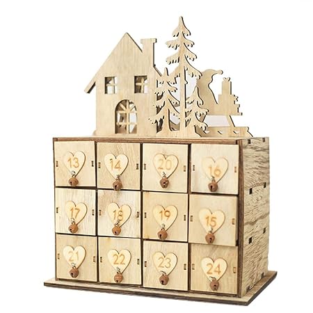 Wooden Christmas Advent Decoration Calendar With 12 Drawers