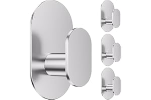 Aikzik Adhesive Towel Hooks - 4 Pack 26LB Heavy Duty Wall Sticky Waterproof Hooks for Hanging Coat, Towel, Robe, Wall Mount f