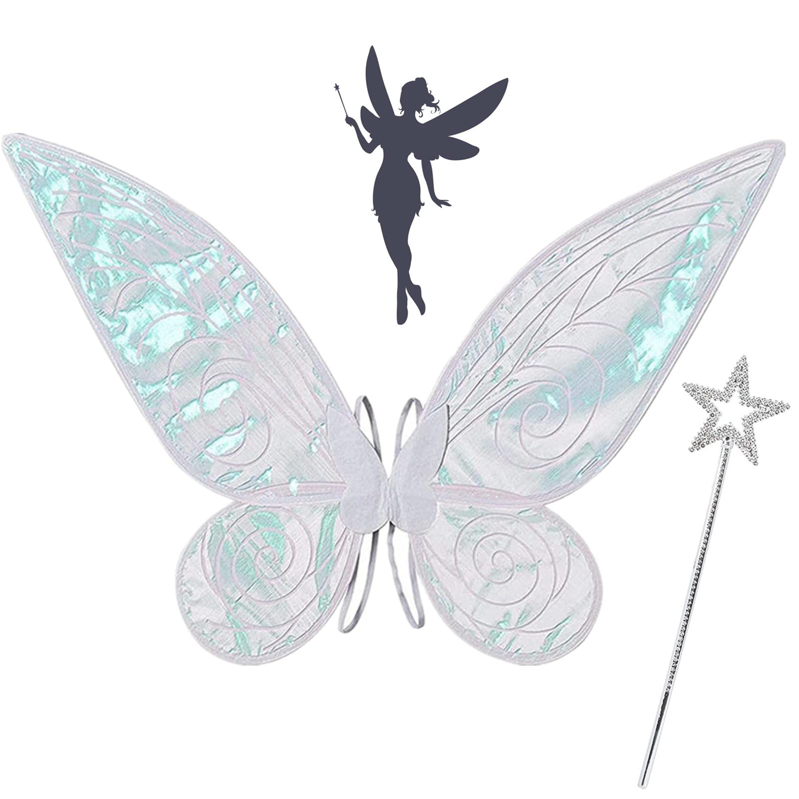 Fairy Wings, Fairy Wings for Adult Women Kids Girls Butterfly Wings Dress Up Fairy Angel Princess Set for Halloween Birthday Christmas Themed Party (White) — image 1