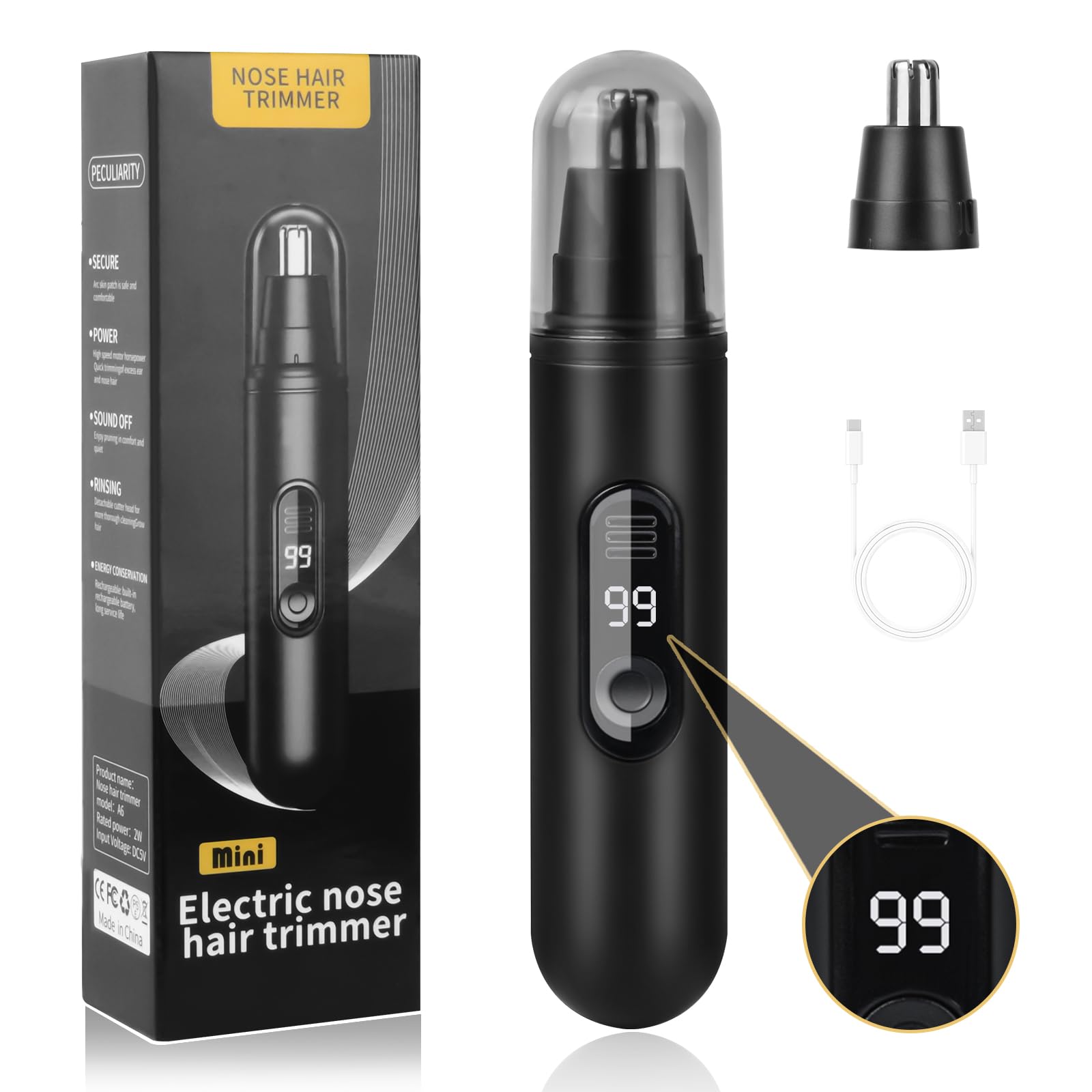 AOGOE Nose Hair Trimmer, Ear and Nose Hair Trimmer for Men Women, Rechargeable Ear Eyebrow Trimming Tool, IPX7 Waterproof, Professional Painless Eyebrow & Facial Hair Trimmer wit Dual Edge Blades