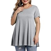 MONNURO Womens Plus Size Short Sleeve Swing Tunic Tops Casual Loose Fit Flare Basic T-Shirts