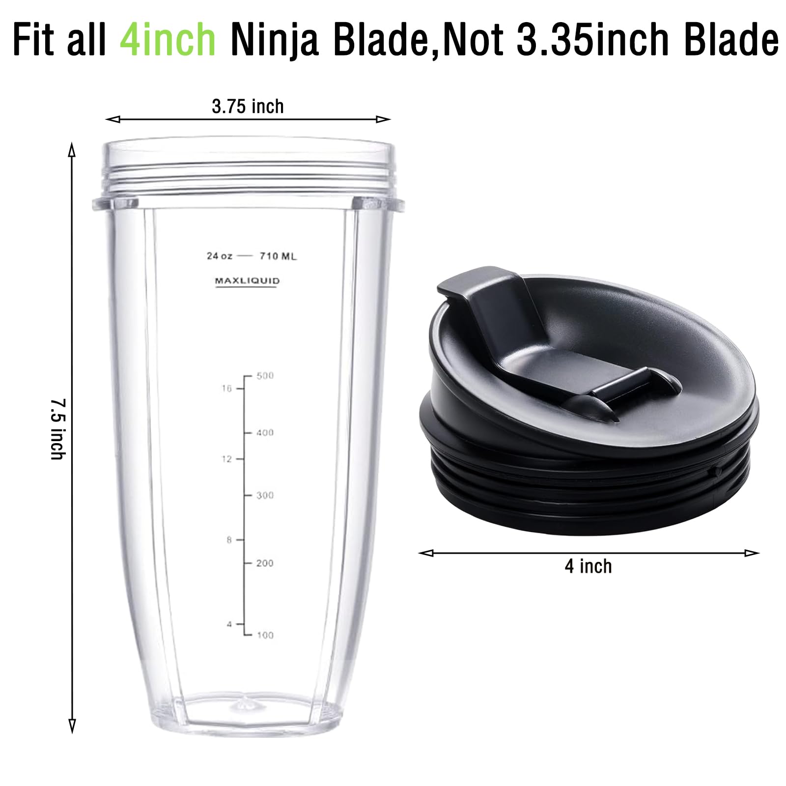 Blender Cups Replacement for Ninja Blender, Blender Replacement Parts 24oz Blender Cups Compatible with Ninja BN401 BN751 BN801 BL450 BL456 BL480 BL642 BL682 NN102 SS401 SS101 TWISTi SS151 SS351