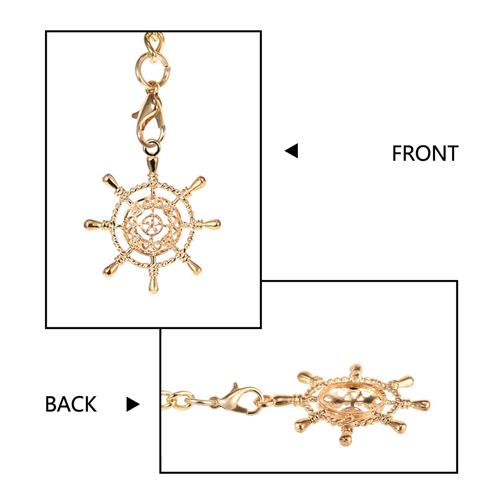 TREEWETO Men's Albert Chain Pocket Watch Curb Link Key Chain 2 Hooks with Antique Rudder Pendant Design Charm Fob T Bar