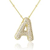 KELMALL 14K Gold/Silver Plated Chunky Bubble Initial Necklace for Women – Dainty Personalized Letter Pendant with Cubic Zirconia – Bold Statement Jewelry Gift for Her Birthday Anniversary
