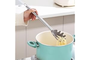 Silver Pasta Server, Silicone Head and Stainless Steel Titainium Silver Plating Handle Spaghetti Spoon, Stainless Steel Spagh