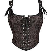 Mealah Women's Renaissance Floral Corset Tops Going-Out Vintage Brown Push-Up Overbust Bustier Lace-Up Boned Bodyshaper