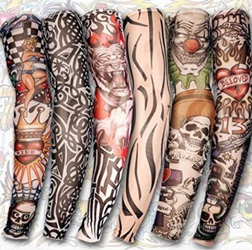 Natuworld Set of 6 Pcs Unisex Super Cool Body Art Arm Temporary Fake Slip on Tattoo Sleeves Warm Stocking Accessories