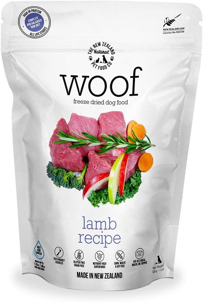The New Zealand Natural Pet Food Co. WOOF Lamb Freeze Dried Raw Dog Food, Topper, or Treat - High Protein, Natural, Limited Ingredient Recipe 11 oz, Brown (NZ-WFD320L)