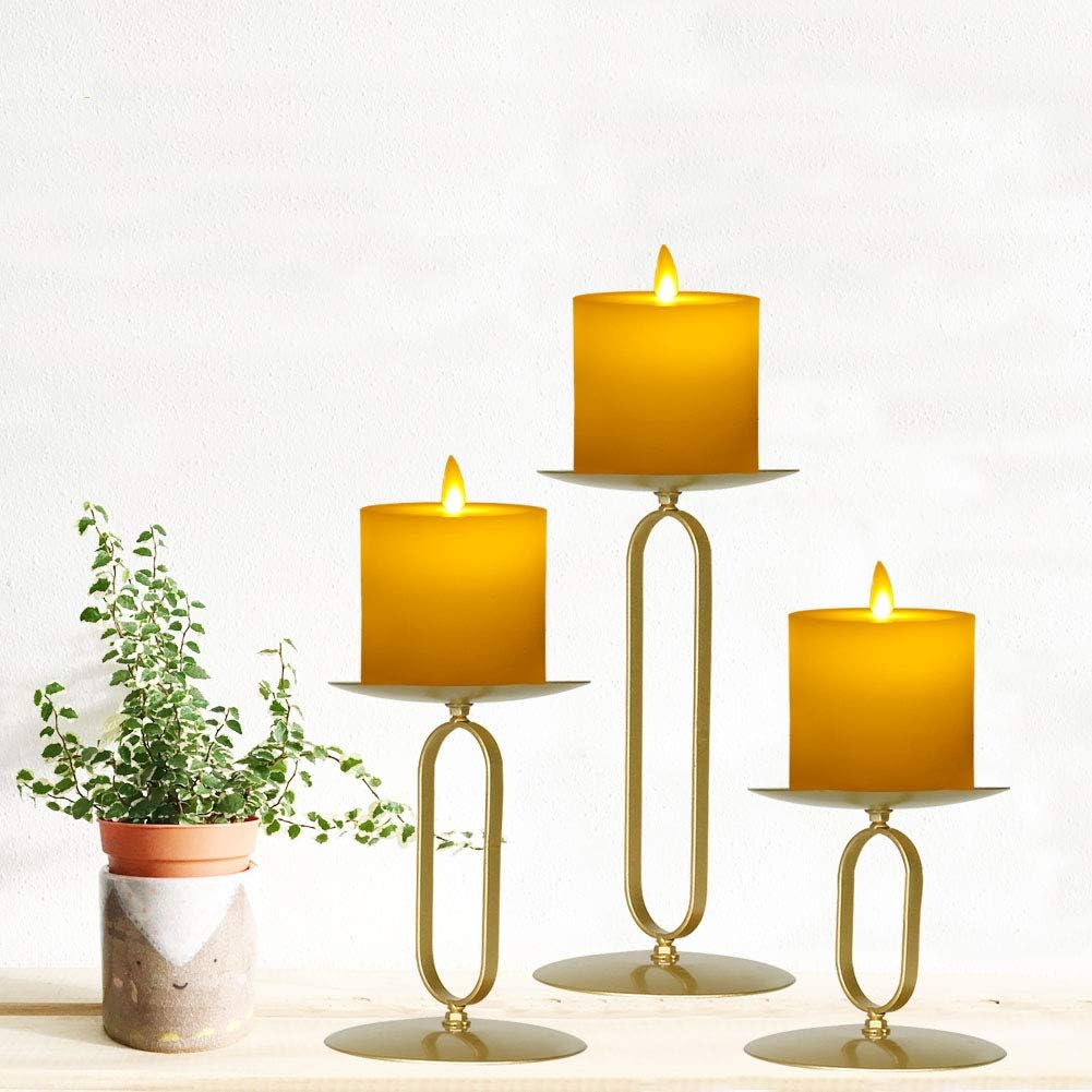 smtyle Candle Holders Set of 3 Candelabra with Iron-3.5" Diameter Ideal for Pillar LED Candles Round Gold: Home & Kitchen