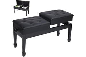AKVOMBI Double Adjustable Height Piano Bench with Storage, Heavy Duty Double Piano Benches with Leather Cushion, Black Piano Bench for Adults, 13.8" D x 39" W x 18.9-20.9" H