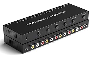 ZUZONG 4 Port RCA to HDMI Converter 1080P/720P RCA Composite CVBS AV Switch to HDMI Converter Adapter Support 4:3/16:9 Switch, for Sega Xbox PS1 PS2 PS3 N64 NGC SNES WII VHS VCR Camera DVD(With Remote）