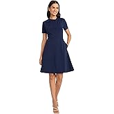 Maggy London Womens A-line Short Sleeve Gathered Neckline Knee Length Business Casual Cocktail Wedding Guest Dress