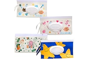 4 Pcs Portable Refillable Wet Wipe Container with Zipper & Flip-Top Lid, Reusable Handheld Wipe Dispenser for Outdoor Travel,