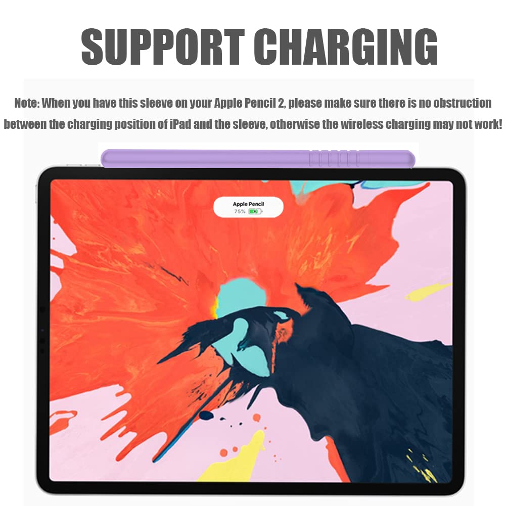 YINVA Sleeve Cover Compatible with Apple Pencil Pro/ 2nd Generation, Grip Skin Case Accessories Compatible with iPad Pencil 2 Gen with Nib Cap (Purple)