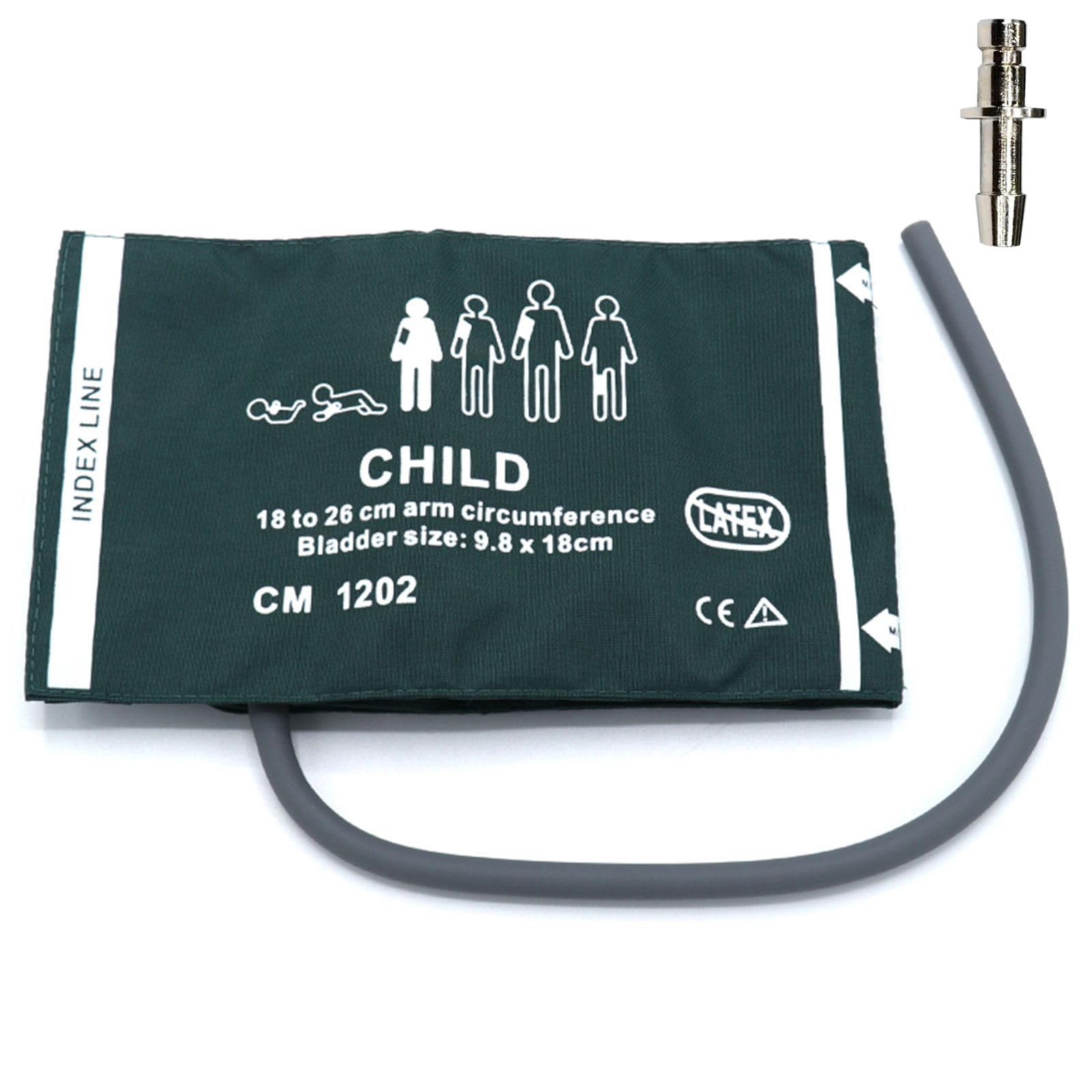 Universal NIBP Cuff with BP12 Connector for Child, 18-26 cm Reusable Single Tube Nylon Replacement BP Cuff with Inner Airbag for Blood Pressure Monitor Machine