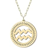 DOWAY Dainty Gold Circle Zodiac Necklace 12 Constellation Sign Pendant Stainless Steel with 18K Gold Plated Chain Minimalist Jewelry Birthday Horoscope Gifts for Astrology Lovers