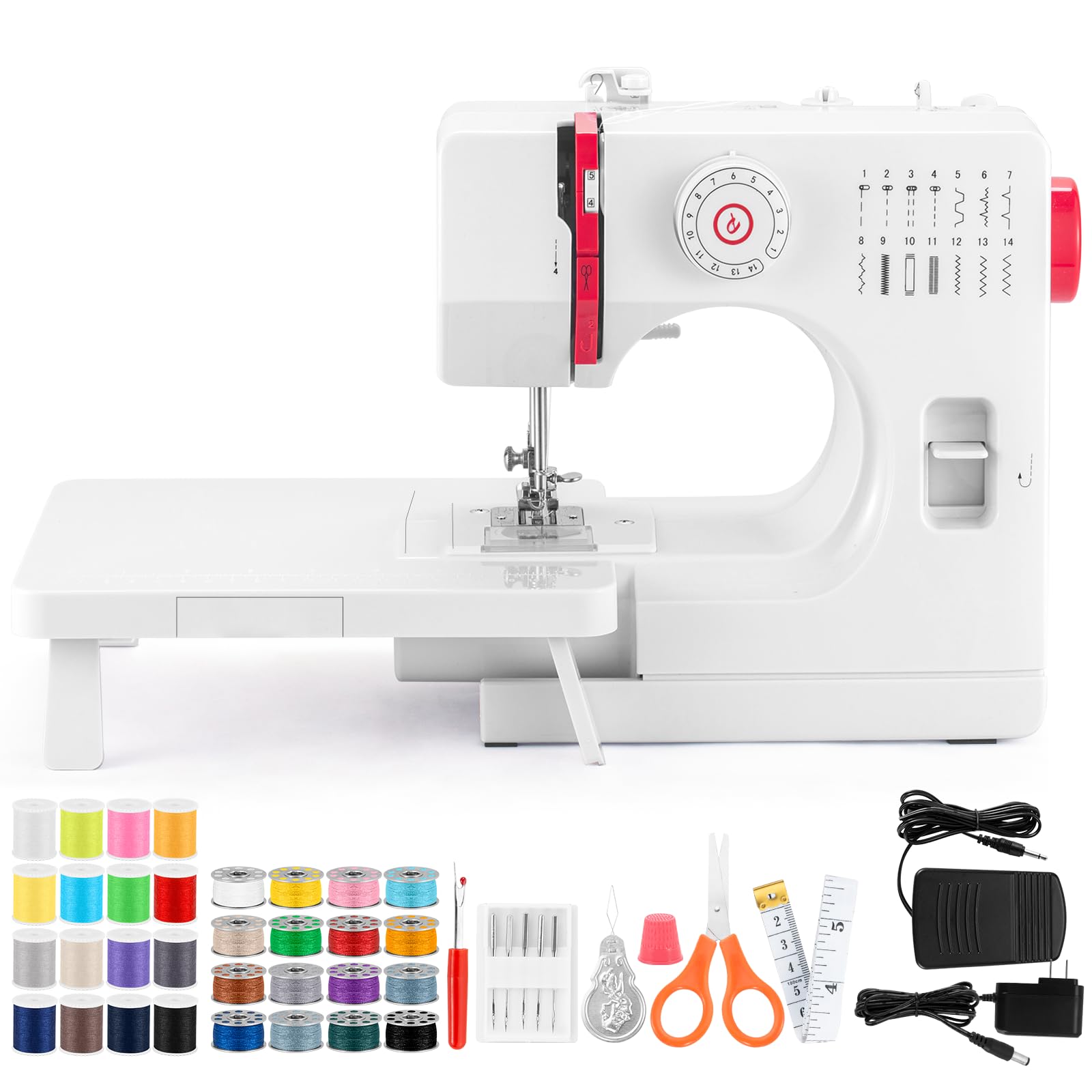 Photo 1 of Sewing Machine, Mini Sewing Machine with Extension Table, 14 Stitch Dual Speed Portable Sewing Machine for Beginners, Sewing Kit with Foot Pedal & Sewing Shelf Kit(Upgrade Version)