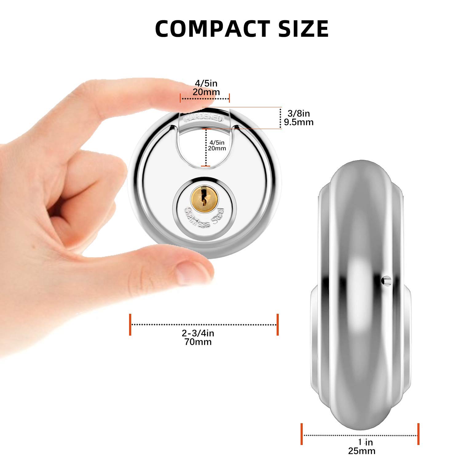 Discus Keyed Padlock Disc Storage Locks with Hardened Steel Shackle for Storage Unit, Moving Trailers, Shed, Fence(3/8-Inch Shackle)
