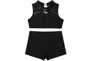 MSemis Girls' Kids 2-Piece Active Set Dance Sport Outfits Racer Back Top and Booty Short Gymnastics Dancing Clothes