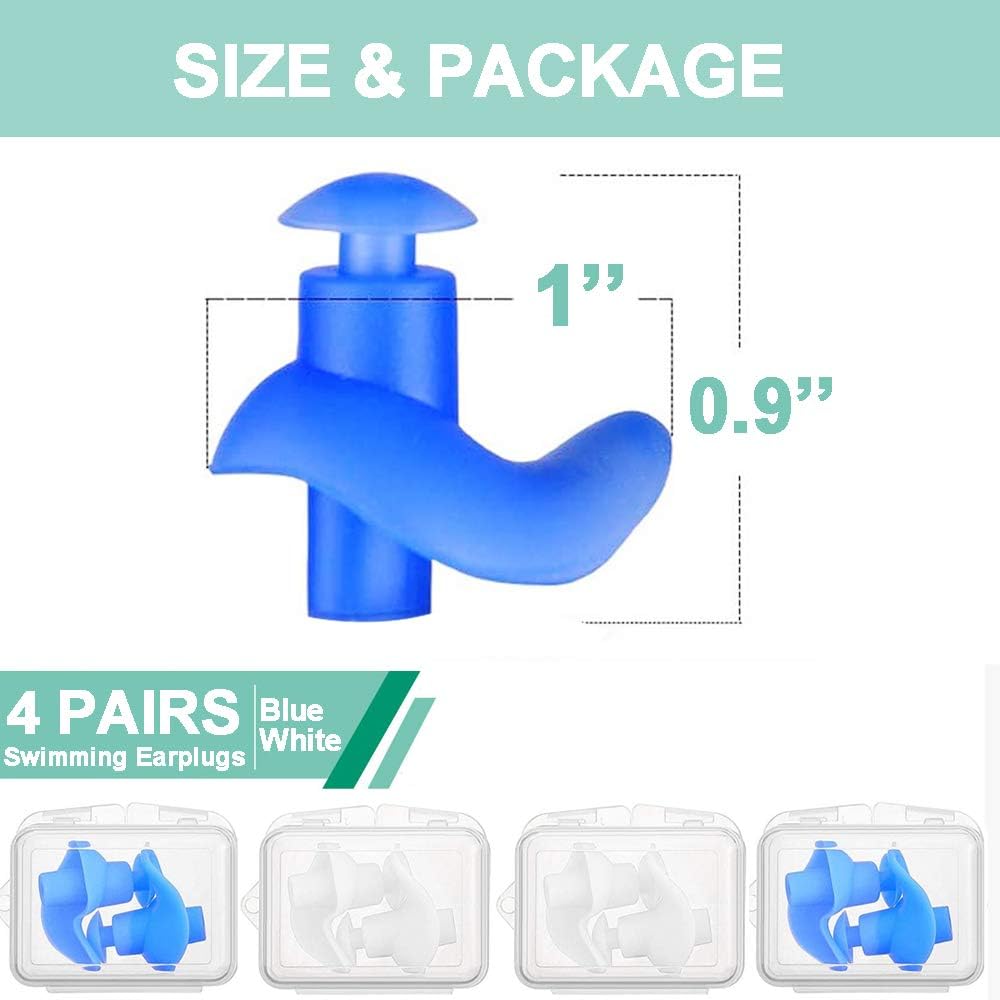 Swimming Earplugs 4 Pairs - Waterproof Reusable Silicone Swimming Ear Plugs for Swimming Showering Bathing Surfing Snorkeling and Other Water Sports: Health & Personal Care