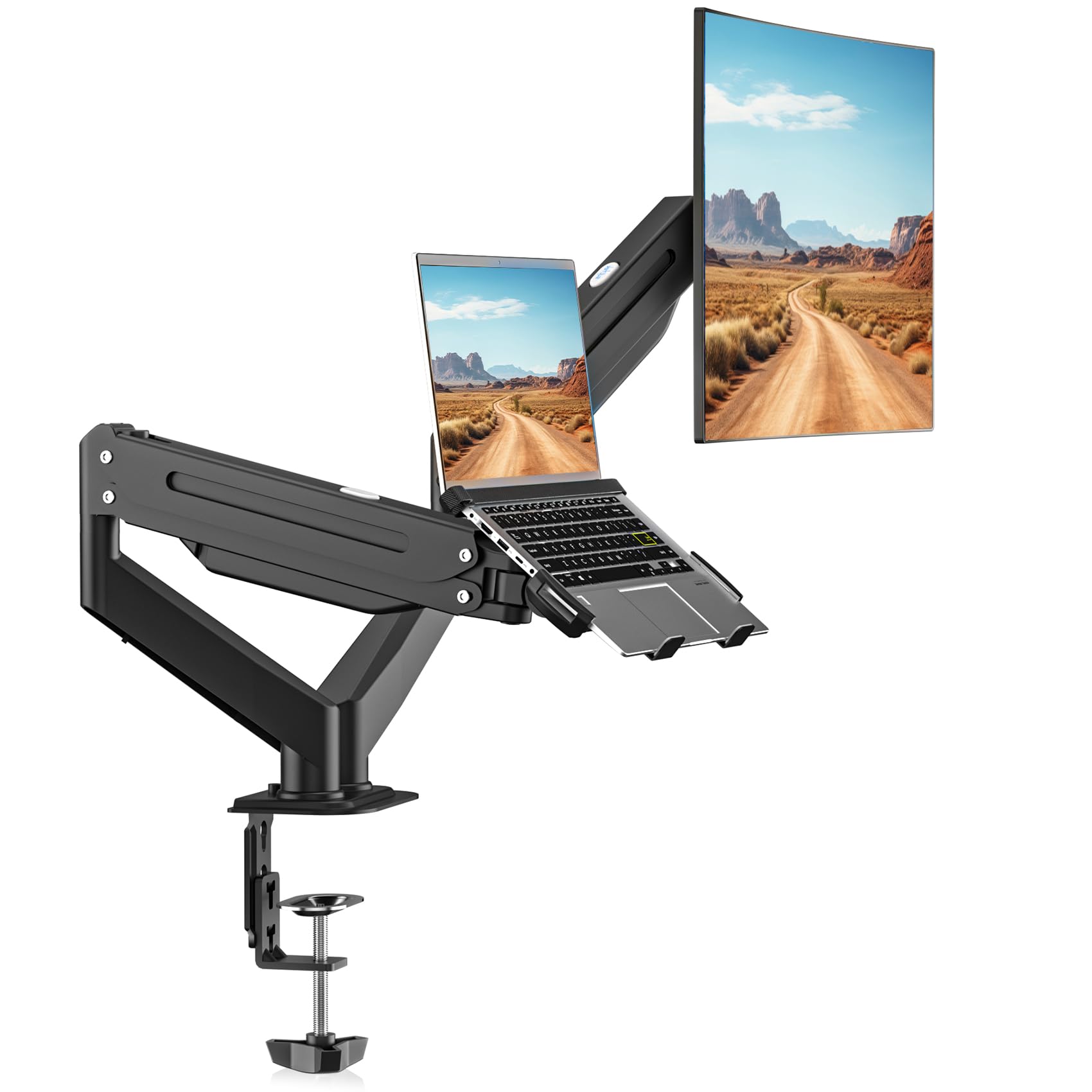 Photo 1 of ***PARTS ONLY***

Suptek Monitor Laptop Mount Stand, 2 in 1 Function Dual Monitor Arms Desk Mount for 11"-17" Notebook and 17"-32" Monitor with Laptop Tray,Holds up to 22lbs