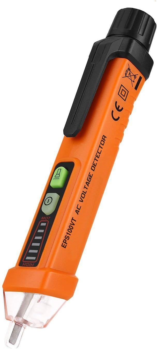 AIJIWU Voltage Tester Non-Contact Voltage Testers 12-1000V AC Voltage Detector Pen Circuit Tester Tool with Led Flashlight Beeper Pocket Clip-Orange