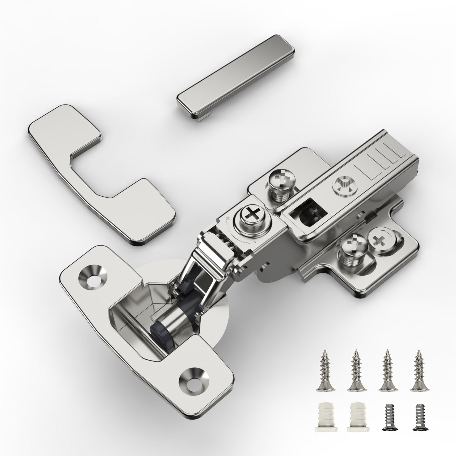 Furniware 10 pcs Soft Close Cabinet Hinge,4D Adjustment(Depth, Side,Height and Closing Speed) Inset Hinges Nickel Plated,Euro and Fixing Screws