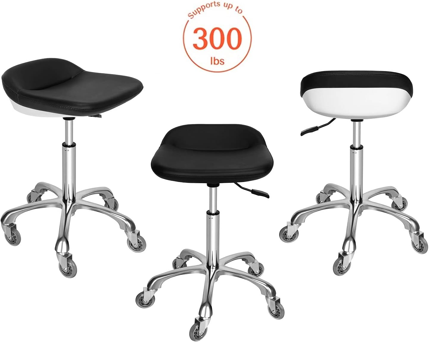 Mcdoofly Elegant Rolling Barber Stool Swivel Salon Stool Adjustable Home Office Stool Chair with Wheels,Black: Furniture & Decor