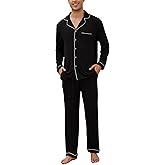 Veseacky Mens Pajamas Set Long Sleeve Soft Pajamas for Men Button Down Sleepwear Pjs Lounge Sets with Pockets S-2XL